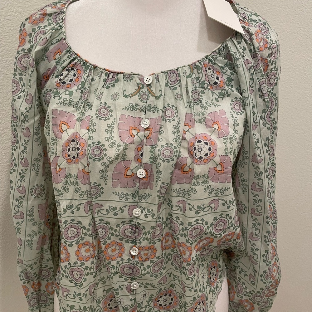 NWT Womens Joie Damarre Long Sleeve COTTON TOP IN GREEN size XXS - Picture 6 of 9